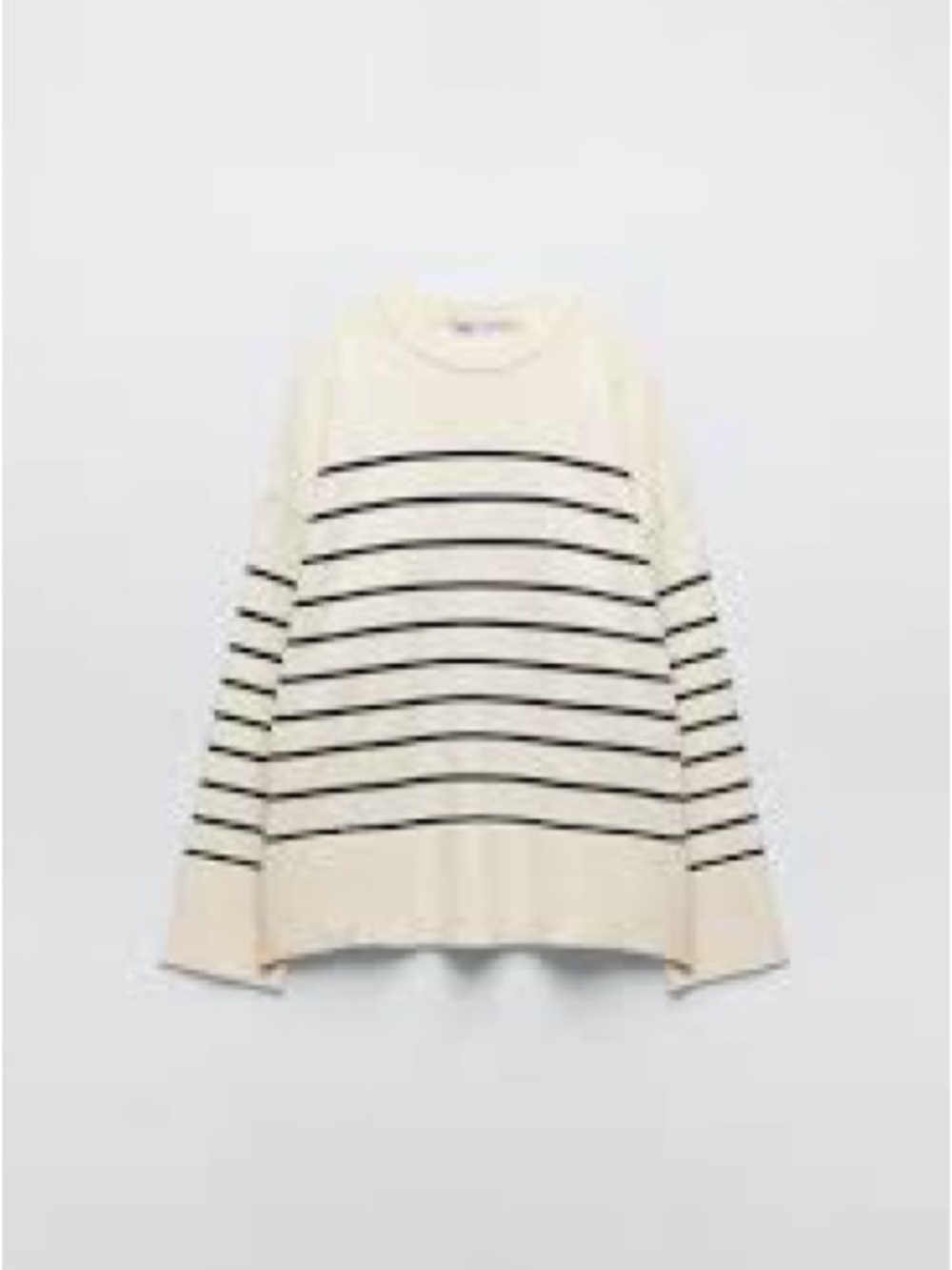 Zara Cream Crewneck Sweater with Black Stripes